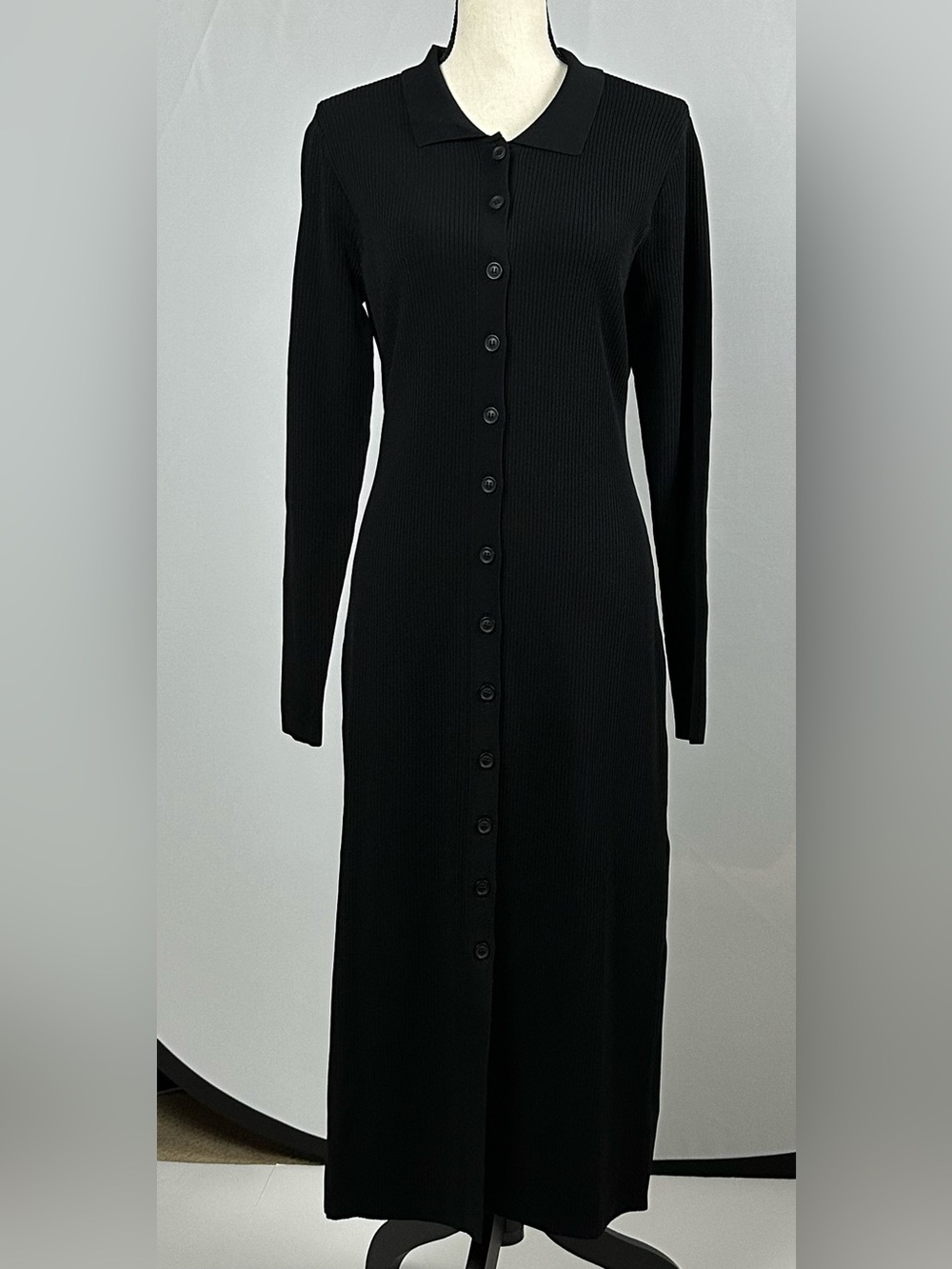 THE DROP Jaxon Rib Button Down Sweater Dress in black - size large NWT